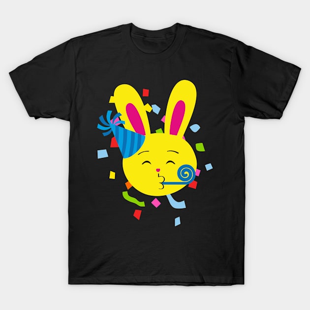 One Tooth Rabbit Emoji Partying Bunny Face T-Shirt by HappyGiftArt